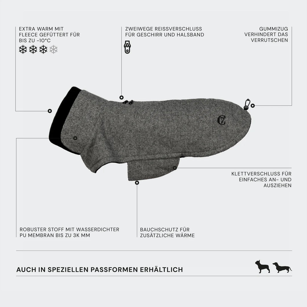 CLOUD7 Hundemantel Brooklyn DACKEL Tweed Black
