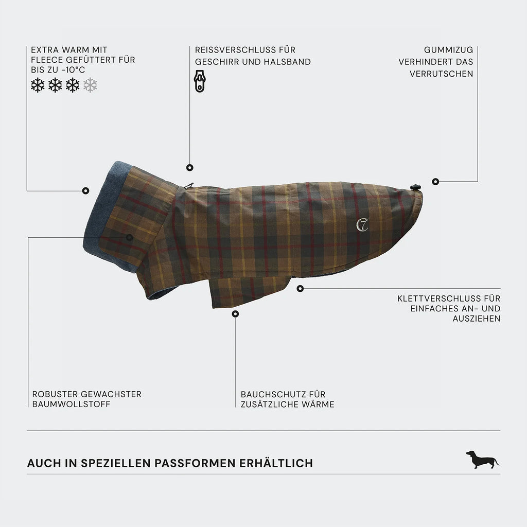 CLOUD7 Hundemantel Brooklyn DACKEL Waxed Tartan