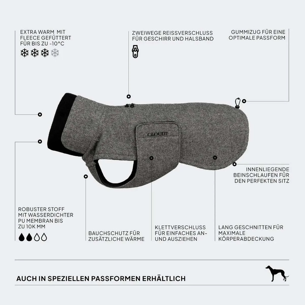 CLOUD7 Dog Coat Brooklyn Tweed Black LONG