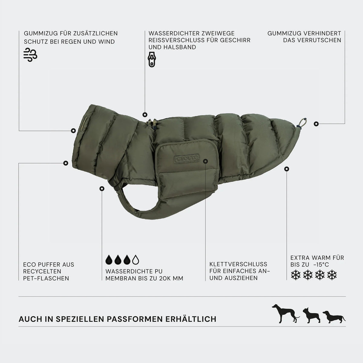 CLOUD7 Hundemantel Alaska WINDHUND Light Olive