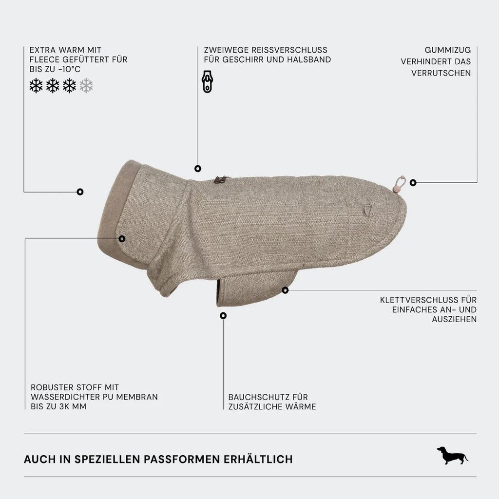CLOUD7 Dog Coat Brooklyn DACHSHUND Tweed Beige