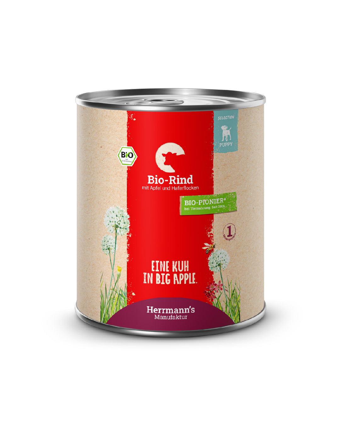 Herrmann’s Nassfuttermenü Welpe/Junior Bio Rind mit Apfel und Haferflocken