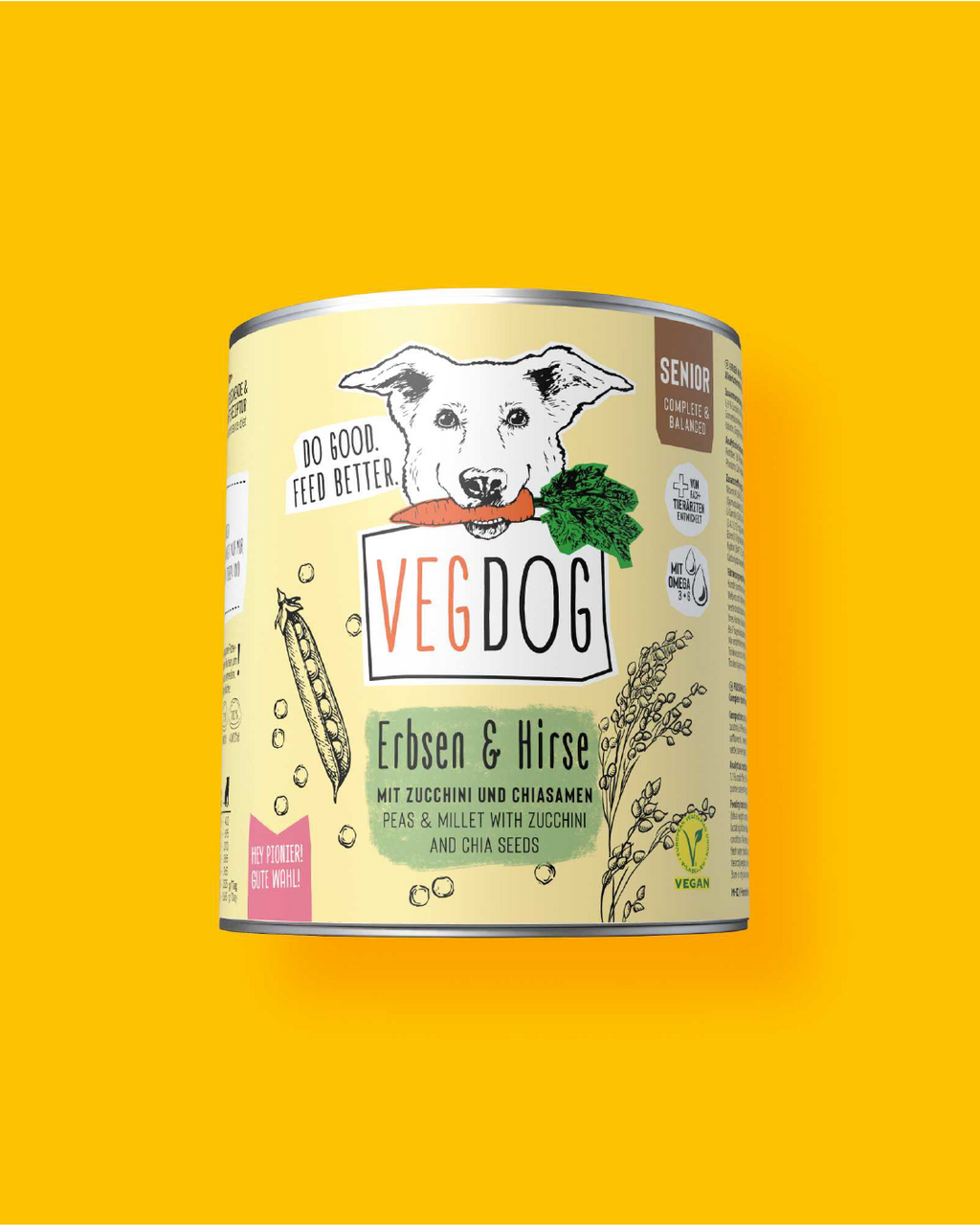 VEGDOG Veganes Nassfuttermenü Senior Erbsen & Hirse