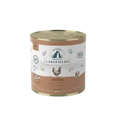 Dosenhundefutter Landhuhn mit Ente, Äpfeln und Karotten von Kiezhund Hundeshop, hochwertiges Tierfutter für Hunde, naturbelassen und mit frischen Zutaten.