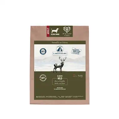 Sauberes Hundetrockenfutter für kleine Hunde, 100% Monoprotein, WILD Geschmack mit Kartoffeln, Karotten und Bienen, hergestellt in Deutschland, ideal für allergische und wählerische Hunde.